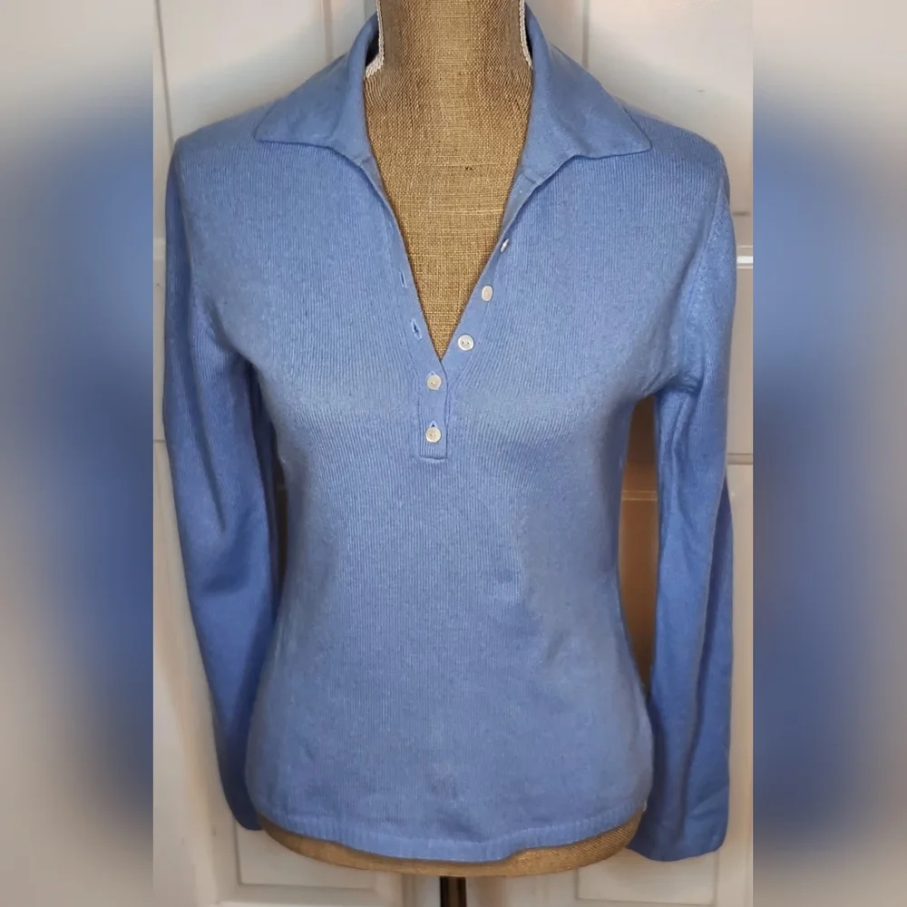 YORN Cashmere Blue Sweater Size S (pit to pit-19" & length-24") Flaw-see Pics - Picture 1 of 5